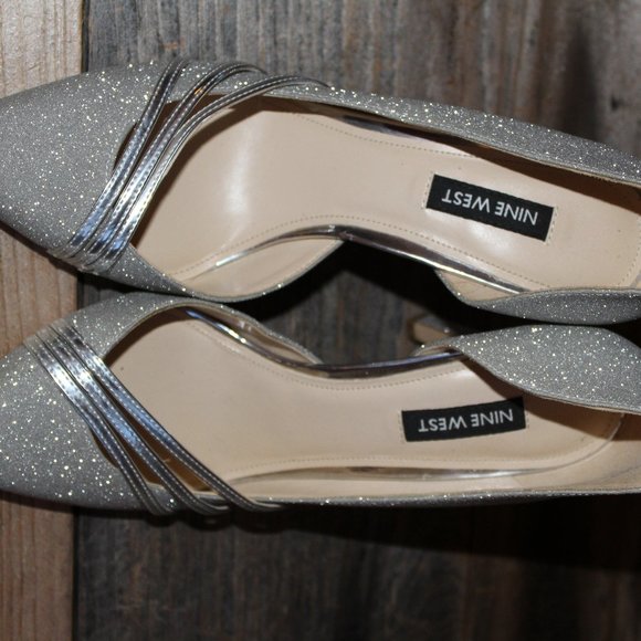 Nine West Tula Pumps Silver GLITTER Size 7M / 4 inch HIGH Heel SeXy!!! - Picture 2 of 7